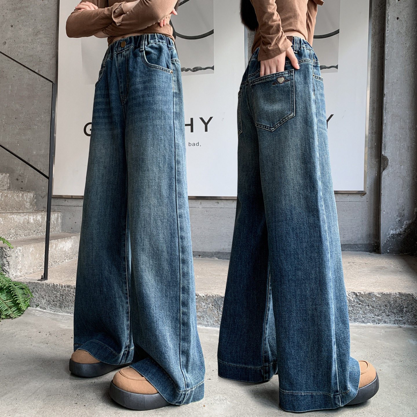 女童裤子春秋初中生牛仔裤女大童阔腿裤2025新款秋装儿童休闲长裤