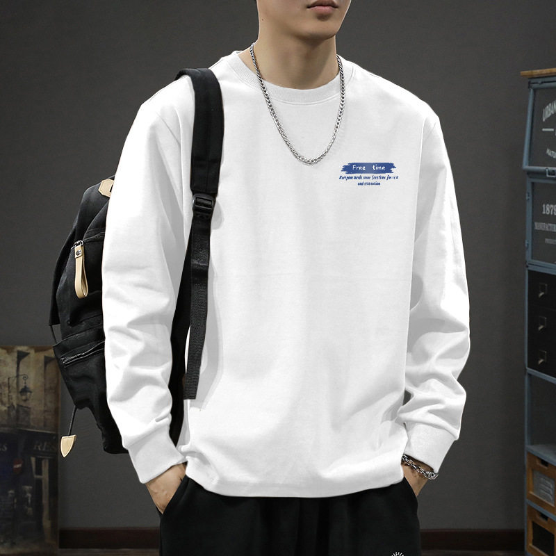 白色长袖T恤男秋冬季2026新款宽松打底衫内搭青少年上衣纯棉体恤