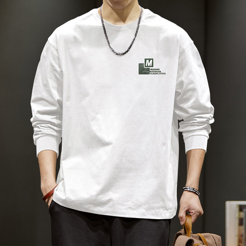 白色长袖T恤男秋冬季2026新款宽松打底衫内搭青少年上衣纯棉体恤