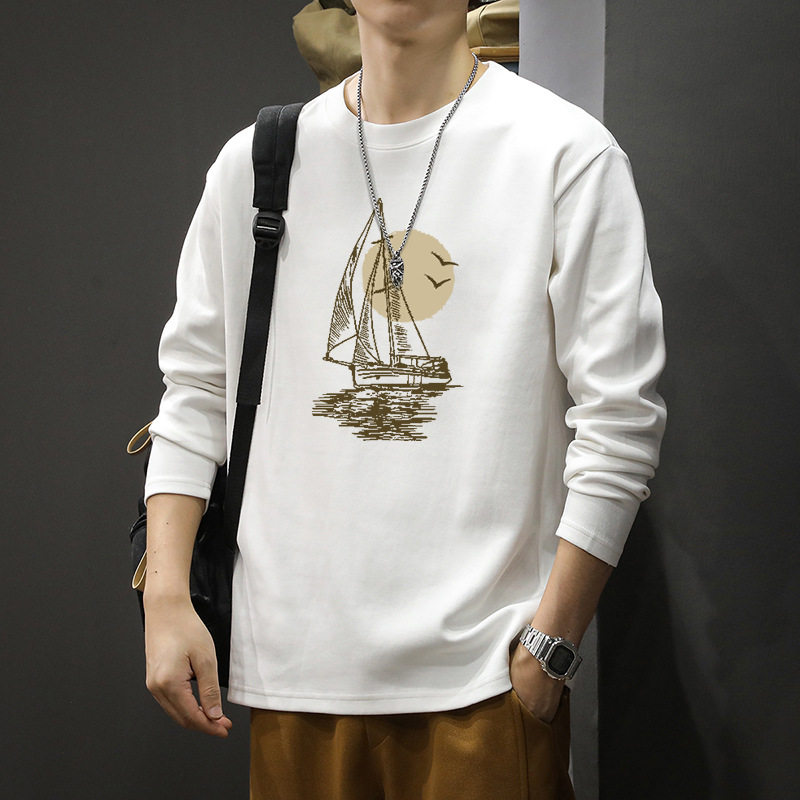 长袖t恤男士美式高街ins潮牌体恤重磅纯棉宽松大码套头上衣服