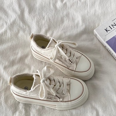 厚底毛边帆布鞋女款2025秋季新款韩版百搭增高软底不累脚低帮板鞋