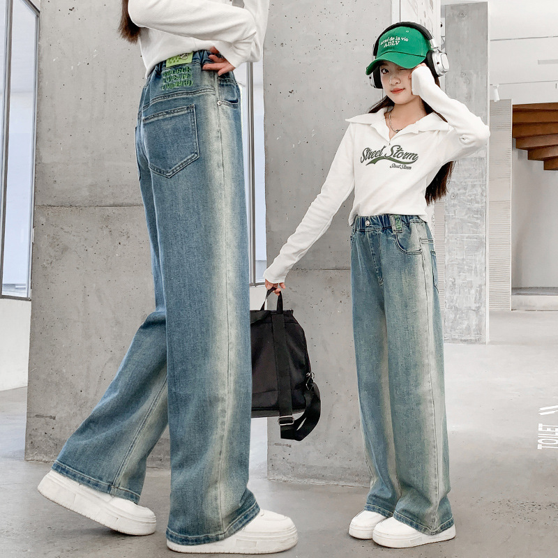 女童秋装牛仔裤儿童宽松裤子2025新款中大童女孩春秋季直筒休闲裤