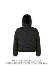 XOL 斜拉链白鸭绒轻薄排骨款羽绒服男女冬季轻薄加厚保暖解构棉服