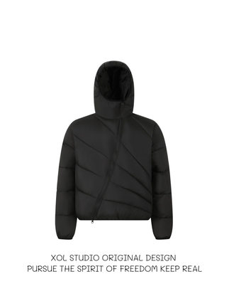 XOL 斜拉链白鸭绒轻薄排骨款羽绒服男女冬季轻薄加厚保暖解构棉服
