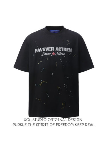 小众泼墨印花重磅短袖T恤