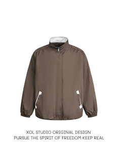 XOL 美式美式条纹拼接哈灵顿飞行员夹克男女中性风宽松情侣外套潮