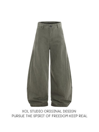 XOL 美式复古水洗解构工装风弯刀裤男女宽松设计感百搭休闲直筒裤