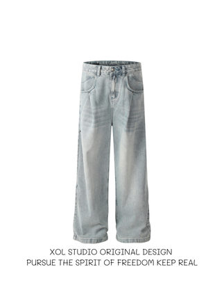 XOL 美式cleanfit慵懒水洗牛仔裤男女宽松百搭潮牌垂感阔腿休闲裤