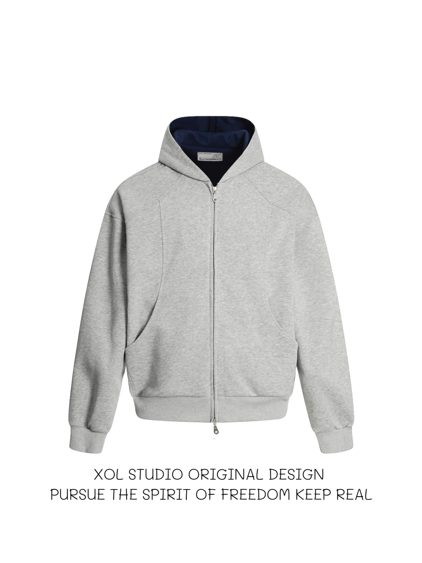 XOL 原创美式复古解构分割拉链开衫卫衣男显高潮牌boxy短款帽衫