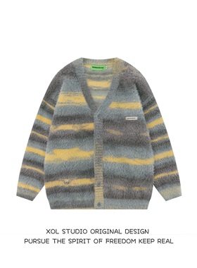 XOL 秋冬复古马海毛开衫毛衣男女氛围感慵懒风软糯情侣针织外套