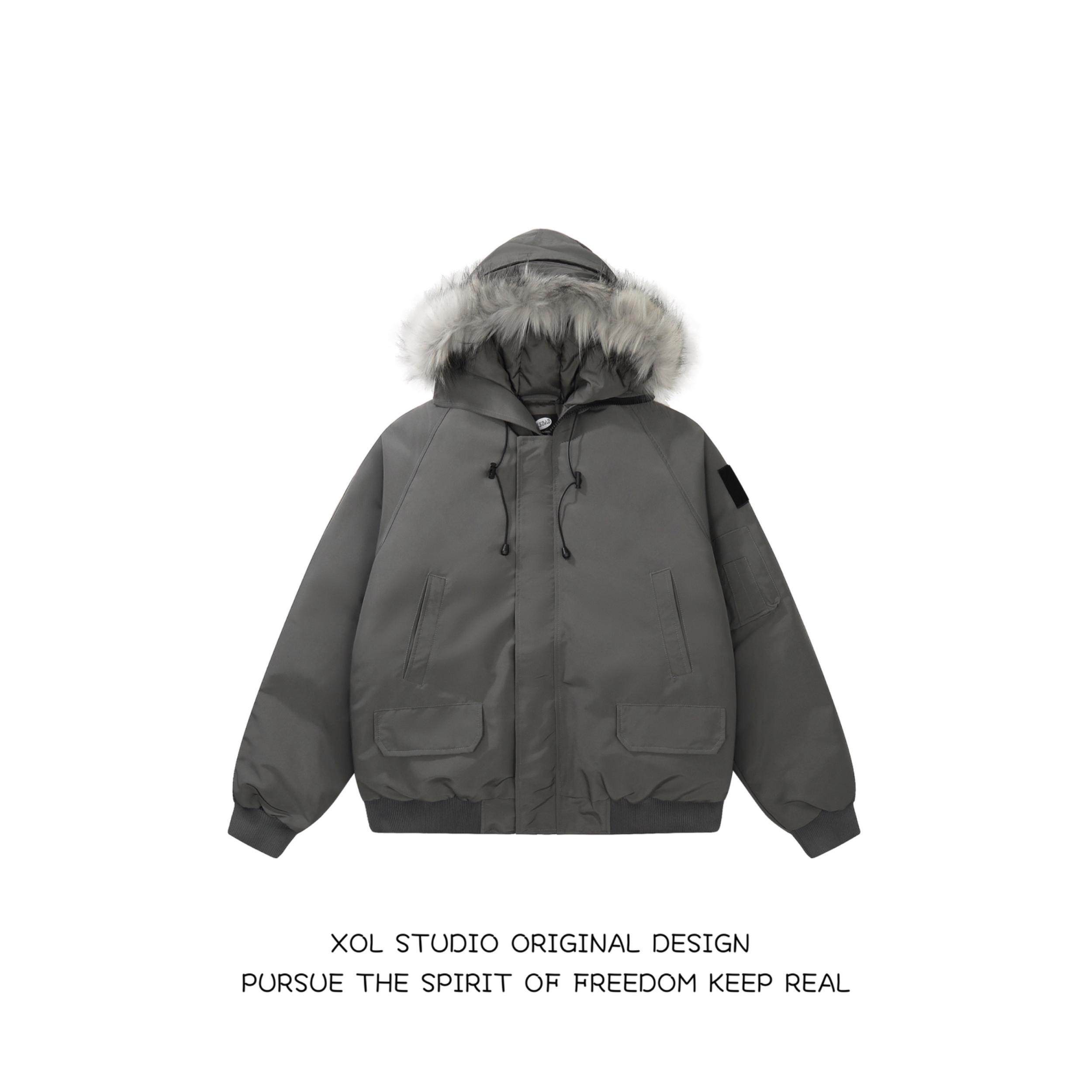 XOL 冬季毛领加厚简约连帽派克服男女宽松潮牌保暖工装棉服外套,男装,棉衣,淘宝优惠券,粉丝福利购,淘宝优惠卷
