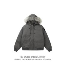 XOL 冬季毛领加厚简约连帽派克服男女宽松潮牌保暖工装棉服外套