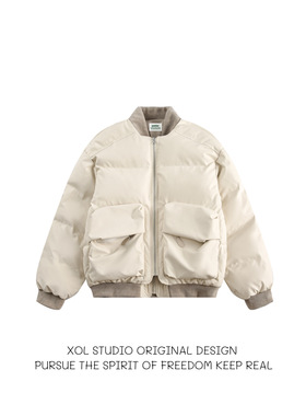 XOL 美式少年感飞行员棉服男潮牌棒球服宽松保暖百搭面包服外套