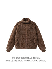 XOL 美式复古美拉德羊羔毛立领外套男女冬季加厚保暖宽松潮流棉服