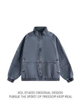 XOL 美式复古解构水洗做旧牛仔外套男设计感宽松潮牌痞帅工装夹克