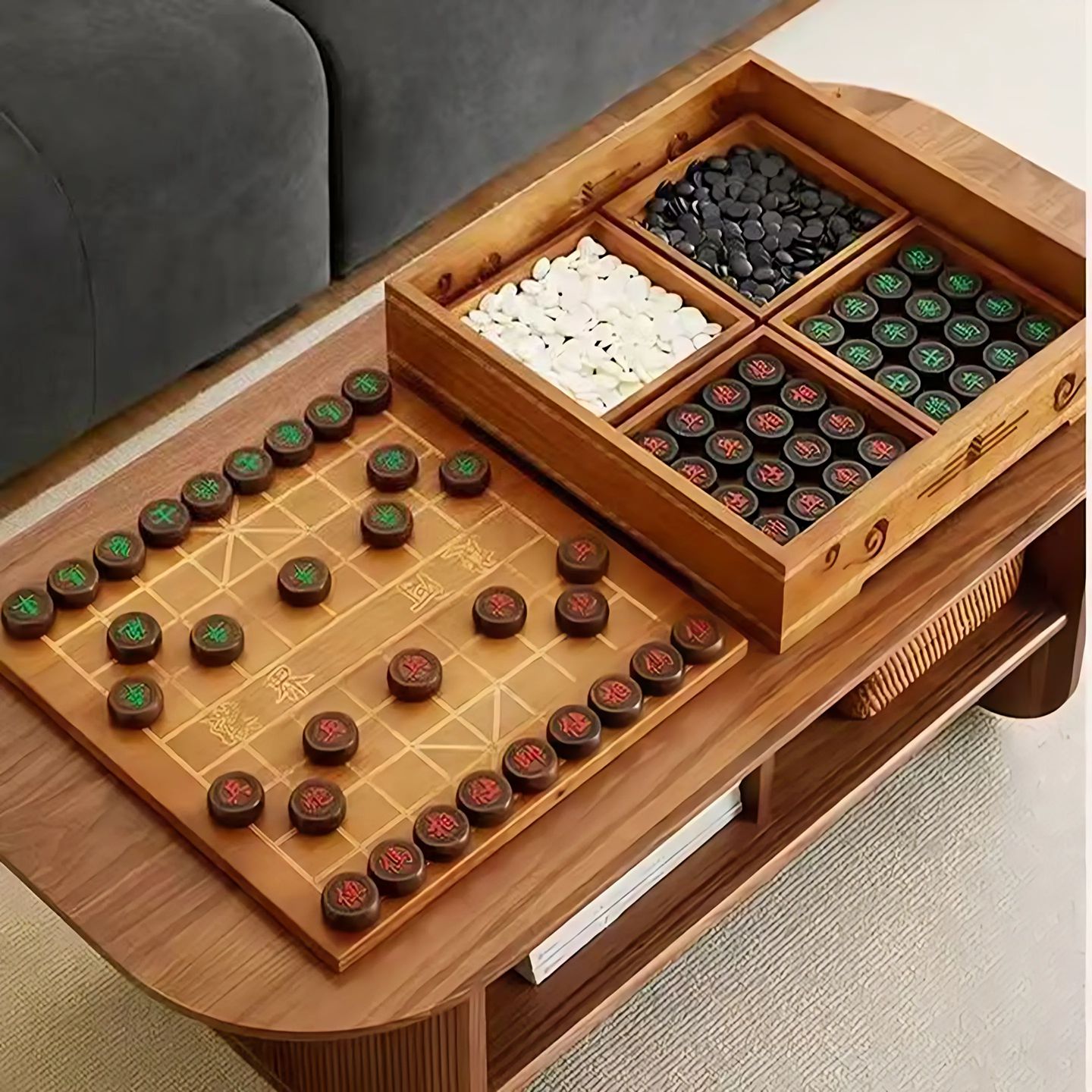 实木大号中国象棋五子棋围棋三合一双面棋盘红花梨黑檀木棋子棋桌