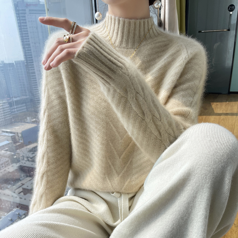 气质秋冬女半高领100%纯山羊绒衫软糯毛衣加厚针织打底衫上衣内搭