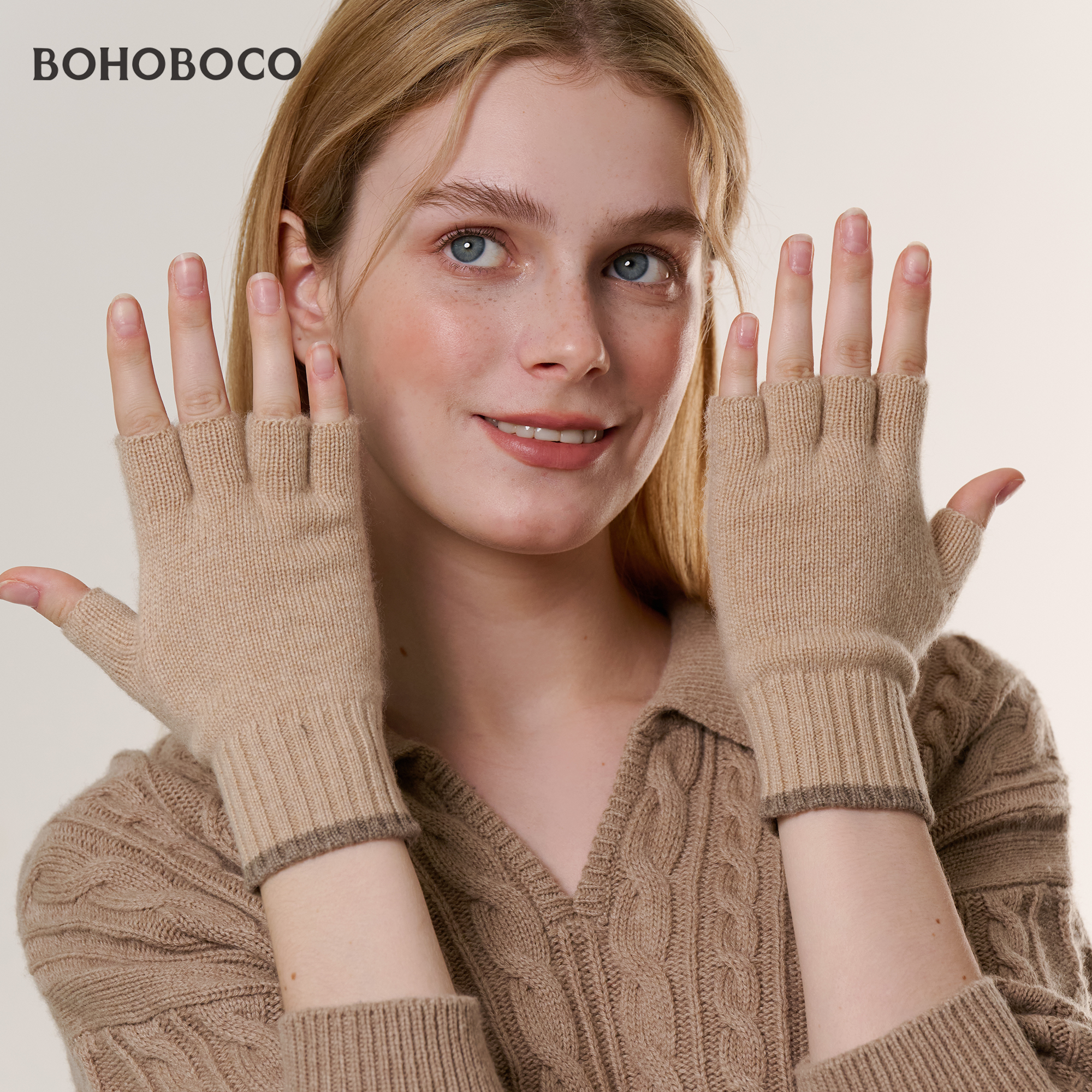 100%山羊绒面料分指半指可触屏