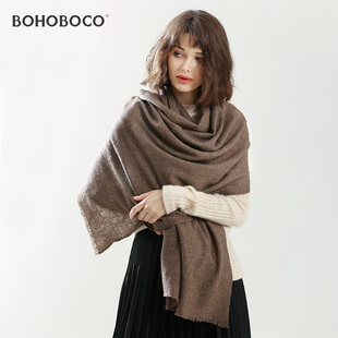 外搭大披肩围脖1 长款 牦牛绒羊毛围巾女秋冬季 保暖拼色休闲风格