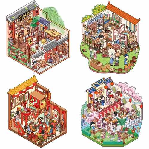 新异古风5.0立体3D造景贴纸创意场景微缩世界diy手帐日记解压贴画