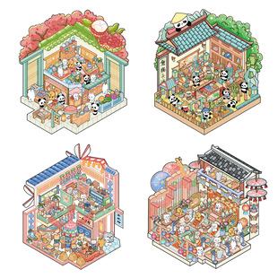 新异古风4.0立体3D造景贴纸创意场景微缩世界diy手帐日记解压贴画