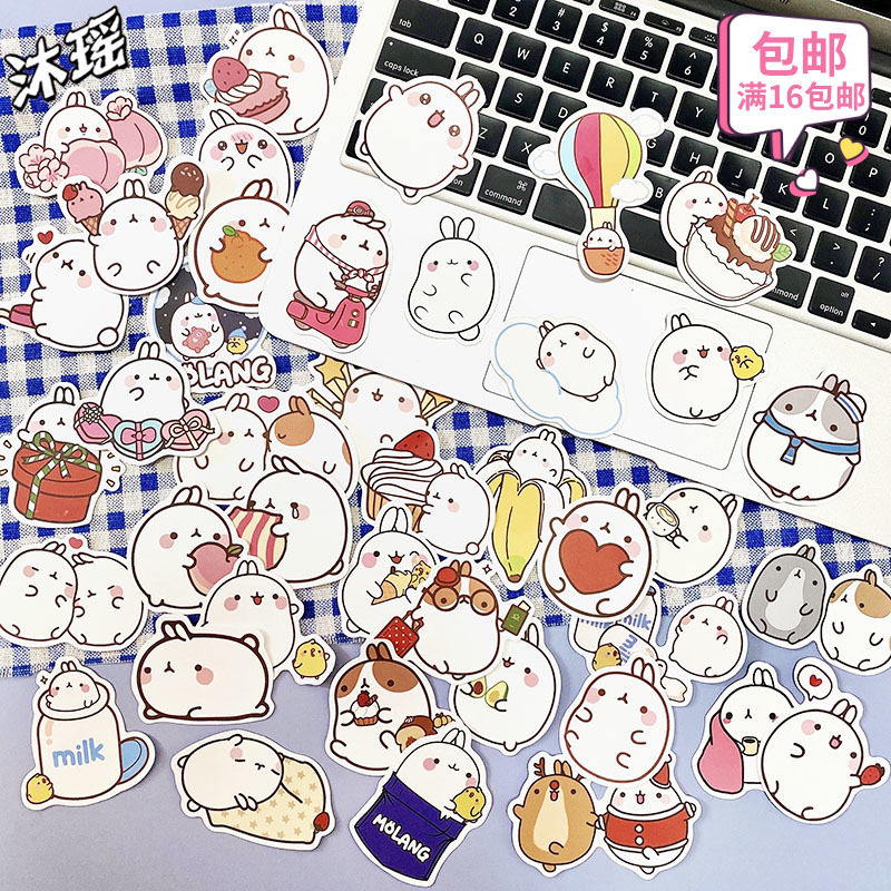 韩国ins卡通可爱肥胖圆滚兔防水手账水杯装饰贴纸ipad手机diy素材