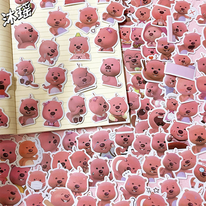 100张韩国卡通小海狸loopy可爱表情包贴纸手帐本桌面装饰高颜值贴