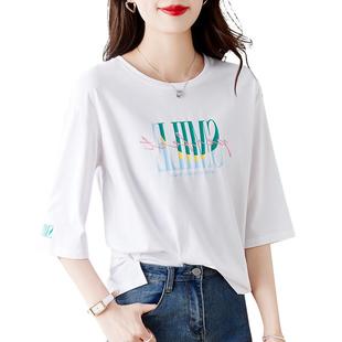 女别致夏季小衫中袖七分宽松t袖新款半袖黑色上衣恤2025高端女装