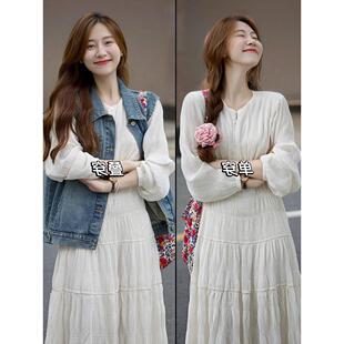 牛仔大码早春搭配套装女超仙一整套胖小个子mm气质连衣裙复古马甲