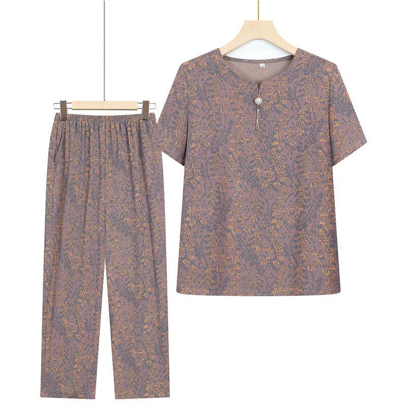 大码衣服女装装中老年人夏季新款短袖套装老人老太太夏装妈妈奶奶