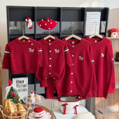 过年亲子装 小月龄拜年服 毛衣红色2026新年婴儿一家三口四口家庭装