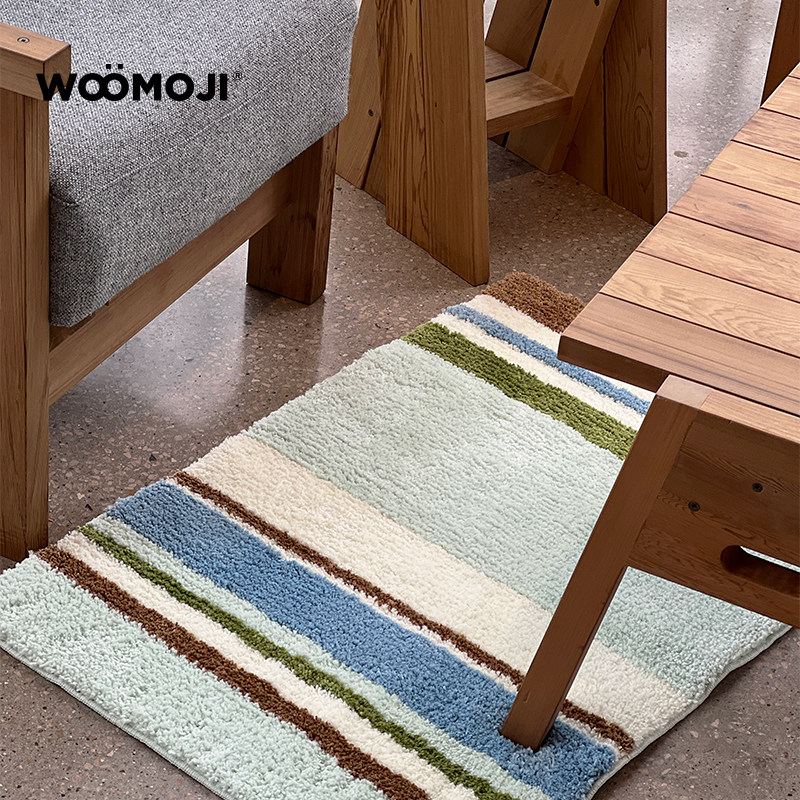 WOOMOJI原创地毯薄荷冰激凌客厅沙发卧室床边夏天条纹方形地垫