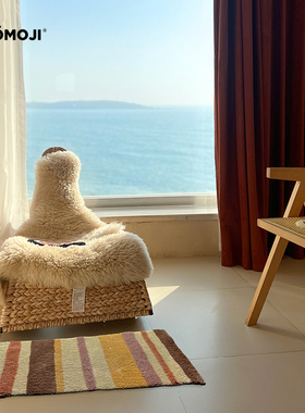 WOOMOJI原创艺术地毯客厅沙发卧室床边尾条纹长方条地垫美拉德风