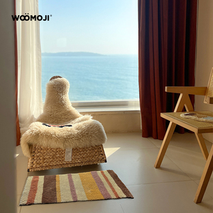 WOOMOJI原创艺术地毯客厅沙发卧室床边尾条纹长方条地垫美拉德风