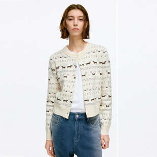 【费尔岛系列】BONELESS腊肠狗图腾提花针织毛衣冬季保暖开衫上衣