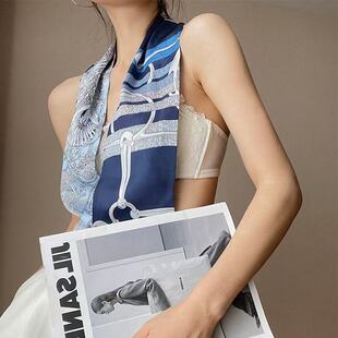 女士腰带丝巾配牛仔裤皮带丝巾细丝绸装饰裙子长条裤子时尚简约