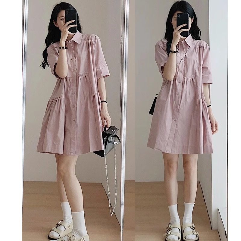 小个子气质短袖衬衫连衣裙女夏2连衣裙