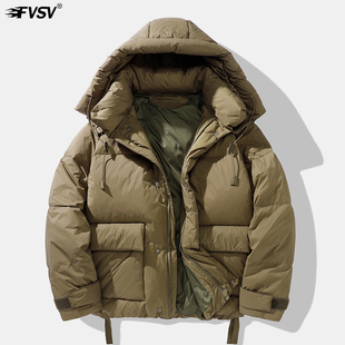 外套 潮流可拆卸连帽加厚90白鸭绒保暖情侣工装 羽绒服男款 2023冬季