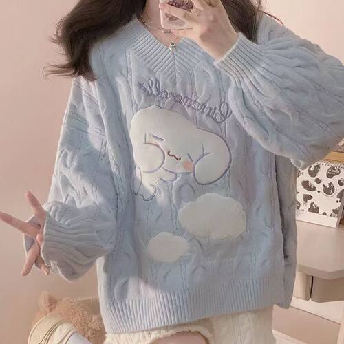 可爱软糯宽松卡通绣花甜美时尚