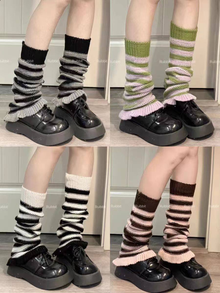 y2k条纹木耳边千禧风袜套女日系学院风堆堆袜腿套镂空拼接亚文化,女士内衣/男士内衣/家居服,中筒袜,淘宝优惠券,粉丝福利购,淘宝优惠卷