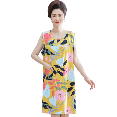 棉绸中年睡裙短袖宽松薄款家居服