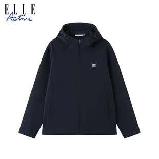 ELLE 摇粒绒拼接外套户外休闲保暖御寒连帽运动夹克 Active男士