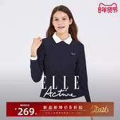 长袖 ELLE Active淡人穿搭户外运动polo衫 白色t恤翻领上衣休闲舒适