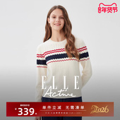 春秋款 圆领上衣女 Active气质波纹长袖 针织衫 舒柔包芯纱 ELLE