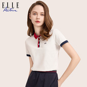 气质短袖 花边翻领白色t恤女新款 上衣 Active户外运动polo衫 ELLE