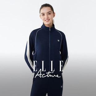 ELLE Active户外穿搭酒红色运动外套女休闲立领夹克时尚卫衣开衫