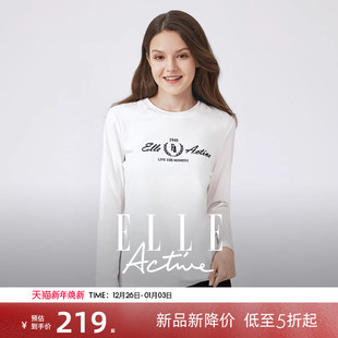 秋新款 衫 质感刺绣圆领上衣女 Active淡人穿搭简约白色t恤长袖 ELLE