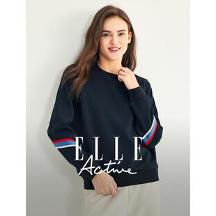 套头上衣 t恤活力时尚 ELLE Active26春秋圆领卫衣女设计感撞色长袖