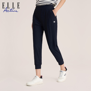 八分裤 ELLE 中裤 女松紧腰薄款 显瘦 Active户外穿搭冰丝运动休闲裤