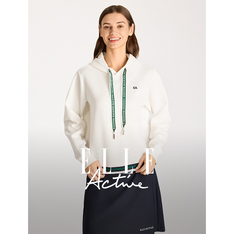 ELLE Active活力连帽上衣运动白色卫衣女2025春秋新款长袖套头衫